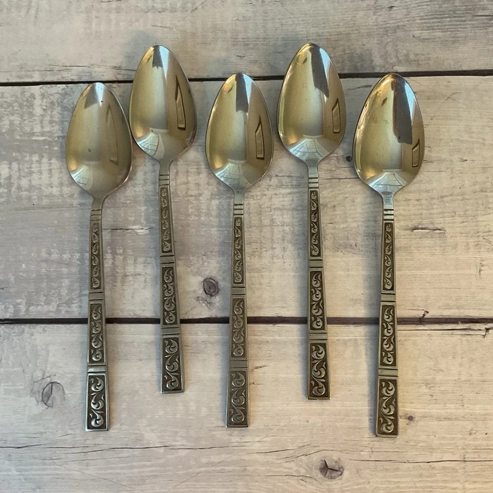 Riviera RIF4 Stainless Flatware Japan Set Of 5 Oval Place Spoons MCM Vintage